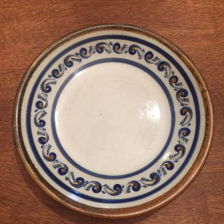 Mexico Stoneware Pottery Plate Bowl Plato Sopa Greca Border Blue Brown Paisley