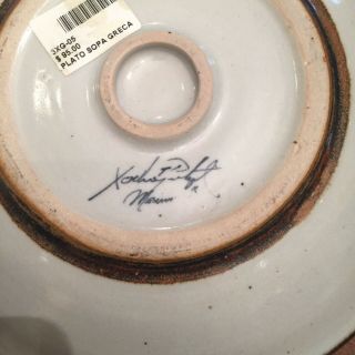 Mexico Stoneware Pottery Plate Bowl PLATO SOPA GRECA Border Blue Brown Paisley 5