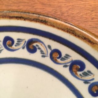 Mexico Stoneware Pottery Plate Bowl PLATO SOPA GRECA Border Blue Brown Paisley 7