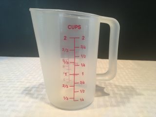 Vintage Tupperware 2 Cup 16 Ounce Measuring Pitcher 1669 Sheer W/ Red Numbers