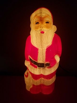 Vintage Union Products 13 " Plastic Blow Mold Lighted Santa W/ Cord