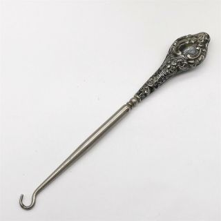 Antique Victorian Solid Silver Handle Button Hook Boot Corset Pull