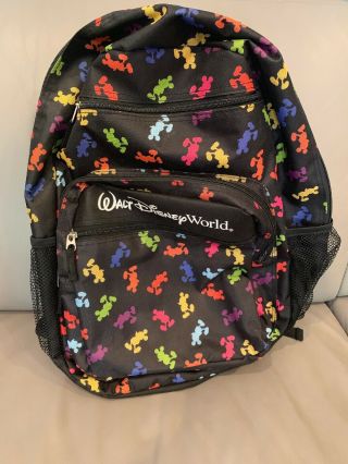 Disney Parks Walt Disney World Mickey Mouse Backpack Black Rainbow Silhouette