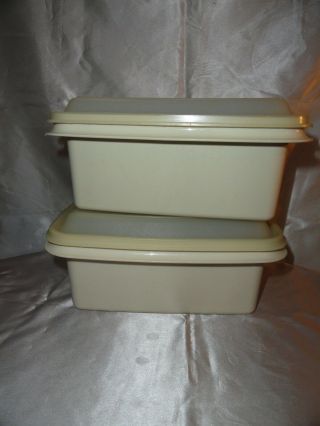 2 Vintage Tupperware Freeze N Save Ice Cream Keepers Containers Almond 1254