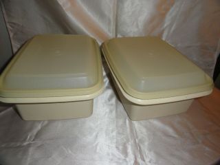 2 VINTAGE TUPPERWARE FREEZE N SAVE ICE CREAM KEEPERS CONTAINERS ALMOND 1254 2
