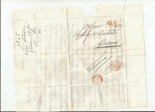 Stampless Folded Letter: 1845 Genova,  Italy Red Sl