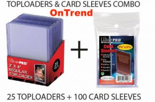 Ultra Pro Top Loaders,  Card Sleeves Combo 100 Soft Card Sleeves & 25 Toploaders
