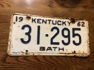 Vintage License Plate Kentucky 1962 Bath County