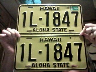 1969 Hawaii License Plate Set With 1975 Sticker