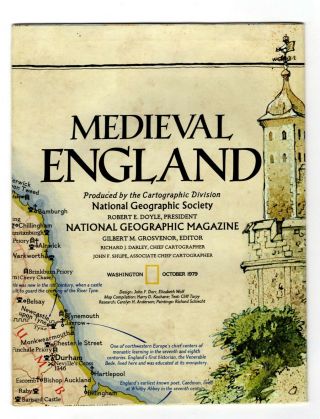 Medieval England 1979 Vintage National Geographic Map Wall Poster