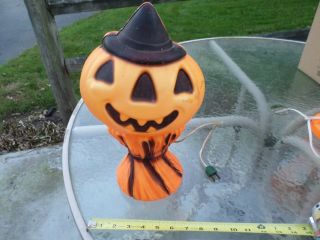 Vintage Halloween Pumpkin Blow Mold Light Up Black Top Corn Stalk Jack Lantern
