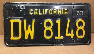 Rare 1963 Dmv Clear (california) Dw 8148 Trailer License Plate - Vintage