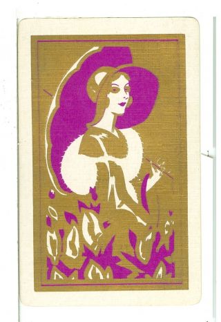 Single Vintage Playing Card " Glamour Girl/parasol " Art Deco,  Purple/gold