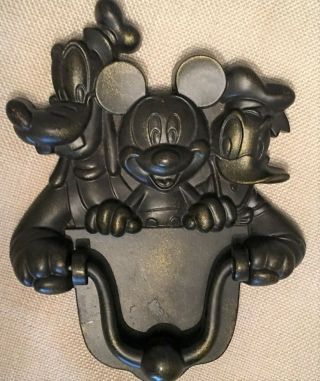 Disney Mickey Mouse Donald Duck Goofy Metal Door Knocker 7 " X 6 " Gr8 Cond Rare