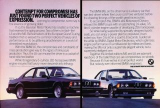 1987 Bmw M6 And L6 Coupe 2 - Page Advertisement Print Art Car Ad J870