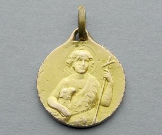 Saint John The Baptist.  Antique Religious Pendant Gold Plating.  French Medal.