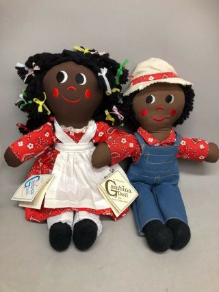 Boy Girl Pair Gambina Rag Cloth Doll 16” African American Black Folk Art W/ Tag