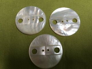 3 Vintage Mother Of Pearl Mop Shell Buttons Set 1 1/2 "
