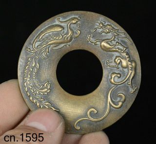 5.  5cm Ancient China Old Bronze Copper Dynasty Coin Dragon Phoenix Statue Pendant