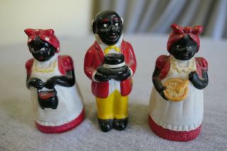 Vintage Aunt Jemima Uncle Moses Ceramic Salt Pepper & Toothpick Black Americana