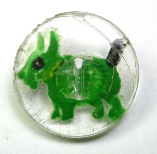 Vintage Glass Button Crystal Color W/ Back Painted Terrier Design - 9/16 "