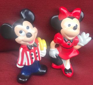 Vintage Walt Disney Productions Mickey Mouse And Minnie Mouse Ceramic Statue 9 "