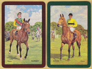 2 Single Vintage Swap/playing Cards Race Horses Nijinsky & Arkle Art R.  L.  Harvey