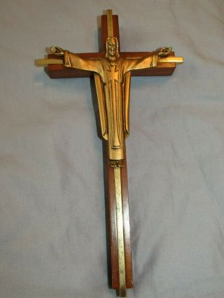 Jeweled Cross Co Crucifix Risen Jesus Christ Gold Tone Art Deco Look Made Usa