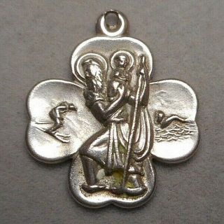 Sterling Silver 4 - Leaf Clover Medal W/ St.  Christopher By Beau Ski & Swim Motifs