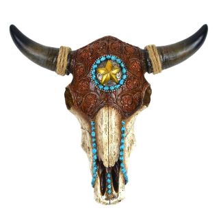 Resin/leather Steer Skull&horns Wall Mount Bull/cow Head Western Star Home Decor