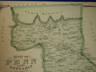 Orig 1875 Hand - Colored Map Of Penn Township,  Lancaster County,  Pa,  Owners,  Acreage