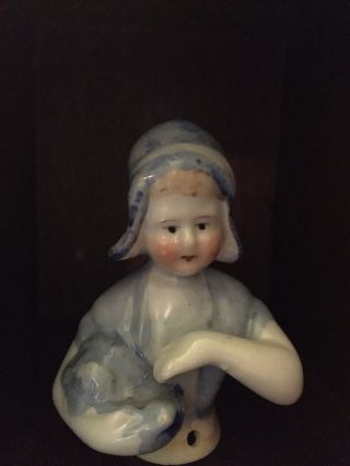 Antique Porcelain German Half Doll Pincushion Dutch Girl