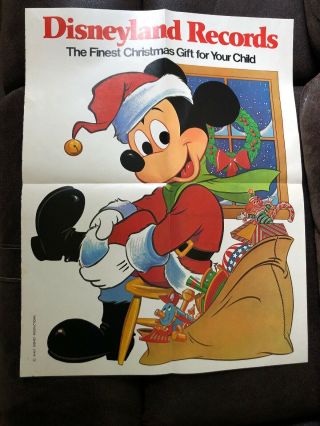 Vtg Disneyland Records Christmas Holiday Santa Mickey Mouse Poster A2