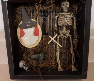 Mixed Media Creepy Shadowbox Skeleton Skulls Halloween & Photo w/ Orb 5
