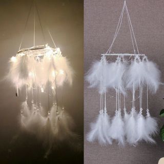 White Feather Dream Catcher with LED Fairy Lights Wall Hanging Ceiling Decor 5