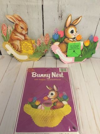 Vintage Beistle Easter Bunny Egg Nest Die Cut Art Tissue Centerpiece