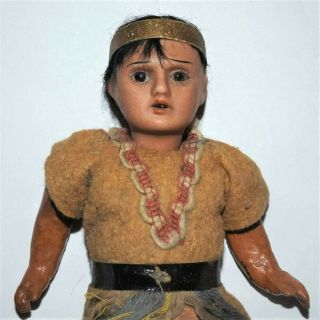 Antique German Socket Bisque Max Handwerck Vtg Native American Indian Squaw Doll