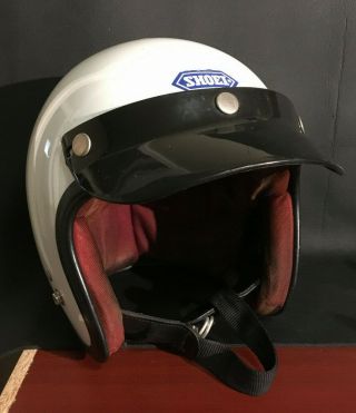 Vintage Shoei Motorcycle Crash Racing Helmet Touring Med 1979 White W/ Visor