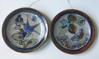 Vtg Ken Edwards Mexican Folk Art Pottery - Bird Plate (2) 6 1/2”