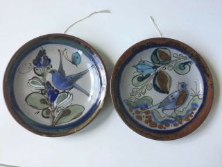 VTG Ken Edwards Mexican Folk Art Pottery - Bird Plate (2) 6 1/2” 2