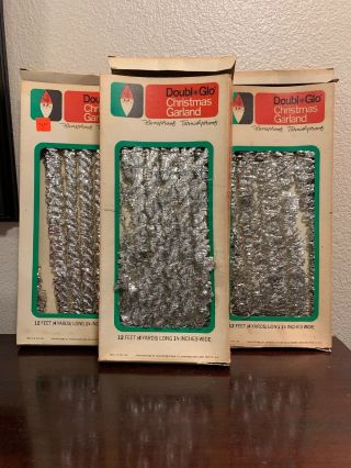 3 Boxes Of Vintage Doubl Glo Silver Christmas Garland Tinsel 12 Feet