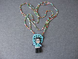 Vintage Native American Beaded Indian Chief Pendant With Strap Necklace 1