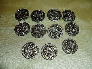 Vintage / Antique Silver Metal FLOWER AND BUTTERFLY BUTTONS 6/8 