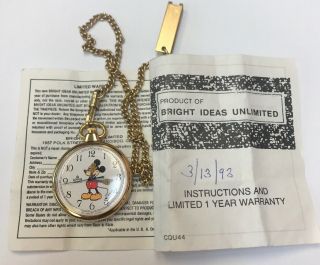 Vintage Lorus Quartz Mickey Mouse Gold Tone Pocket Watch Y131 - 0010 W/ Chain