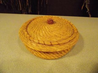 Antique 1910 Native American Shoshone Indian Hand Woven Needle Basket w/Lid 8 