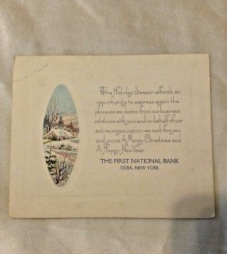 Vintage Business Christmas Card From 1st National Bank Cuba Ny