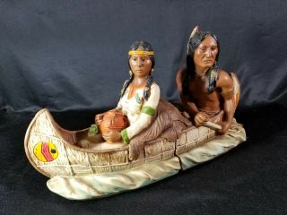 Universal Statuary Corp 1979 Native American Indian Canoe Bookends Figurine 640a
