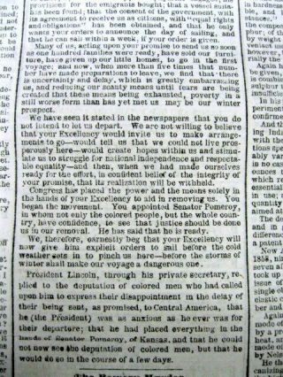 1862 Civil War newspaper NEGR0ES send EMIGRATION letter to Abraham Lincoln 4