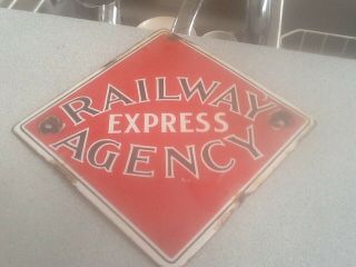 Antique Railway Express Agency Porcelain Sign REA Railroad Train Old Vintage 8” 3
