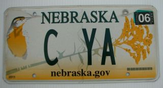 Nebraska Graphic Bird Vanity License Plate " C Ya " See You Adios Bye Bye Pass U
